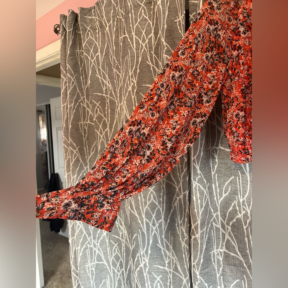 Free People Floral Orange Women's Top size Large - Picture 2 of 4